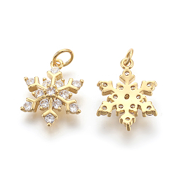 Real 18K Gold Plated Brass Micro Pave Cubic Zirconia Pendants, Lead Free & Cadmium Free & Nickel Free, Snowflake, Real 18K Gold Plated, 13x17x4mm, Hole: 3mm