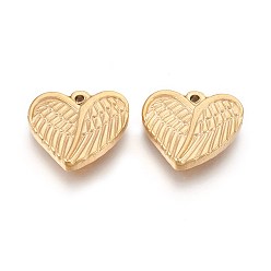 Golden 304 Stainless Steel Pendants, Ion Plating (IP), Heart with Wing, Golden, 16x18x3.5mm, Hole: 1.5mm
