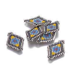 Coloré Liens de perles de rocaille japonaises faites à la main miyuki & toho, Motif métier, losange, colorées, 22.5~26.4x15~17x1.7~1.9mm, Trou: 1.4~1.8mm