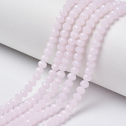 Pink Glass Beads Strands, Imitation Jade, Faceted, Rondelle, Pink, 3x2mm, Hole: 0.8mm, about 165~169pcs/strand, 15~16 inch(38~40cm)
