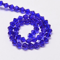 Dark Blue Imitate Austrian Crystal Bicone Glass Beads Strands, Grade AA, Faceted, Dark Blue, 3x3.5mm, Hole: 0.8mm, about 120~125pcs/strand, 14.8 inch