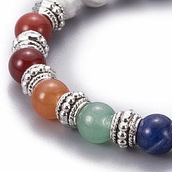 Mixed Stone Chakra Jewelry, Natural/Synthetic Mixed Stone Bracelets, with Metal Tree Pendants, 50mm