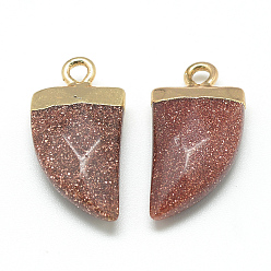 Saddle Brown Synthetic Goldstone Pointed Pendants, with Brass Findings, Faceted, Tusk Shape, Golden, Saddle Brown, 21x11x5.5mm, Hole: 2mm