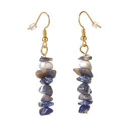 Sodalite Natural Sodalite Chip Beaded Dangle Earrings, Gemstone Drop Earrings for Women, Brass Jewelry, Golden, 50~54x7~11.5x5~8mm, Pin: 0.7mm