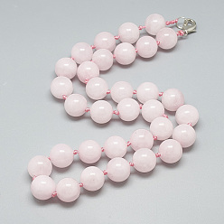 Rose Quartz Natural Rose Quartz Beaded Necklaces, with Alloy Lobster Clasps, Round, 18.8 inch~19.2  inch(48~49cm), round: 10mm