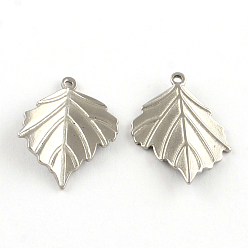 Stainless Steel Color 304 Stainless Steel Leaf Pendants, Stainless Steel Color, 23.5x18x1mm, Hole: 1mm
