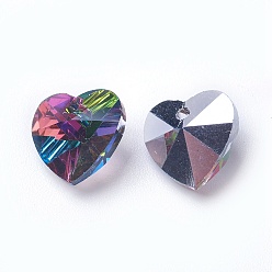 Colorful Romantic Valentines Ideas Glass Charms, Faceted Heart Pendants, Colorful, 10x10x5mm, Hole: 1mm