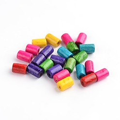 Mixed Color Natural Wood Beads, Tube, Lead Free, Dyed, Mixed Color, 8x5mm, Hole: 2mm, about 14000pcs/1000g