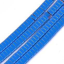 Озёрно--синий Немагнитные синтетические гематитовые многожильные звенья, окрашенные распылением, несущие бусины с двумя отверстиями, для изготовления эластичных браслетов, прямоугольные, Плут синий, 2x5x2 мм, отверстие : 0.6 мм, около 170 шт / нитка, 15.9 дюйм
