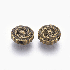 Bronze Antique Perles en alliage de style tibétain, sans plomb & sans nickel & sans cadmium , plat rond, couleur de bronze antique, 10x4mm, Trou: 1.5mm