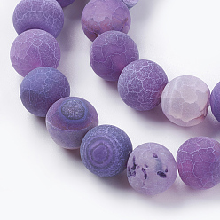 Dark Violet Natural Weathered Agate Beads Strands, Dyed, Frosted, Round, Dark Violet, 10mm, Hole: 1mm, about 38pcs/strand, 15.35 inch