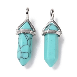 Synthetic Turquoise Synthetic Turquoise Pendants, Faceted, with Platinum Tone Brass Findings, Lead free & Cadmium Free, Bullet, 27~30x9~10x7~8mm, Hole: 4x3mm