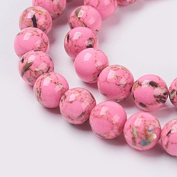 Pearl Pink Sea Shell and Synthetic Turquoise Assembled Beads Strands, Round, Pearl Pink, 4mm, Hole: 0.8mm, about 92pcs/strand, 15.5 inch(39.5cm)