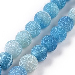 Mixed Color Natural & Dyed Crackle Agate Bead Strands, Frosted Style, Round, Mixed Color, 10mm, Hole: 1.2mm, about 36pcs/strand, 15.5 inch