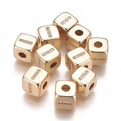Letter I Brass Micro Pave Cubic Zirconia Beads, Horizontal Hole, Real 18K Gold Plated, Long-Lasting Plated, Cube with Letter, Clear, Letter.I, 9x9x9mm, Hole: 3.5mm