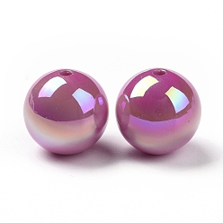 Violet ABS Plastic Beads, AB Color Plated, Round, Violet, 16x15mm, Hole: 2mm