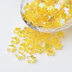 Yellow Eco-Friendly Transparent Acrylic Beads, Star, Yellow, AB Color, about 10mm in diameter, 4mm thick, hole:1.5mm. about 2140pcs/500g