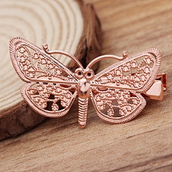 Rose Gold Brass Butterfly with Iron Alligator Hair Clips, Vintage Hair Accessories Decorative, Rose Gold, 45x25mm