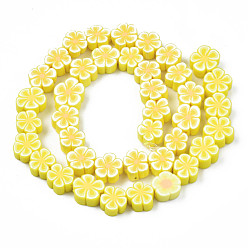 Champagne Yellow Handmade Polymer Clay Bead Strands, Flower, Champagne Yellow, 7.5~10x7~11x3.5~5mm, Hole: 1.6mm, about 38~40pcs/strand, 13.58 inch~14.57 inch(34.5~37cm)