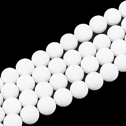 White Opaque Glass Beads Strands, Frosted, Round, White, 6~6.5mm, Hole: 1mm, about 63pcs/strand, 15.5 inch