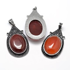Carnelian Oval Antique Silver Zinc Alloy Natural Red Agate Big Pendants, Nickel Free & Lead Free, 53.5x30x10mm, Hole: 4.5x8.5mm