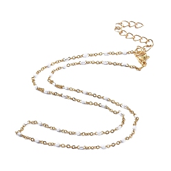Blanc Ensembles de colliers et bracelets en acier inoxydable émaillé doré, avec chaîne de rallonge en fer et 304 fermoirs à pince de homard en acier inoxydable, blanc, 16.92 pouce (43 cm), 7-5/8 pouce (19.3 cm)