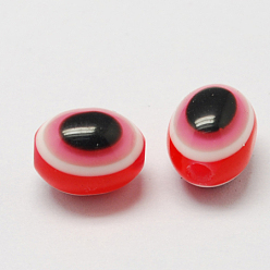 Red Oval Evil Eye Resin Beads, Red, 10x8mm, Hole: 1.5~2mm