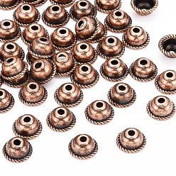 Red Copper Tibetan Style Alloy Bead Caps, Apetalous, Red Copper, Lead Free & Cadmium Free & Nickel Free, 8x4mm, Hole: 2mm, Inner diameter: 5mm