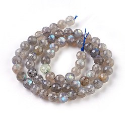 Labradorite Natural Labradorite Beads Strands, Faceted, Round, 6~7.5mm, Hole: 0.8mm, about 53~58pcs/strand, 15.3 inch(39cm)