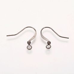 Gunmetal Brass French Earring Hooks, Flat Earring Hooks, with Beads and Horizontal Loop, Lead Free, Gunmetal, 15mm, Hole: 2mm