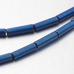 Blue Plated Electroplate Non-magnetic Synthetic Hematite Bead Strands, Frosted, Tube, Blue Plated, 8x2mm, Hole: 1mm, about 50pcs/strand, 15.7 inch