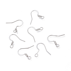 Platinum Brass Earring Hooks, with Horizontal Loop, Ear Wire, Long-Lasting Plated, Real Platinum Plated, 16.7mm, Hole: 2.2mm, 22 Gauge, Pin: 0.6mm