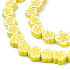 Champagne Yellow Handmade Polymer Clay Bead Strands, Flower, Champagne Yellow, 7.5~10x7~11x3.5~5mm, Hole: 1.6mm, about 38~40pcs/strand, 13.58 inch~14.57 inch(34.5~37cm)