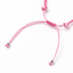 Pink Плетеные браслеты из вощеного полиэстера, с латунной бисера, 304 прелести нержавеющей стали, плоские круглые с крестом, розовые, внутренний диаметр: 2~3-3/4 дюйм (5.2~9.6 см)