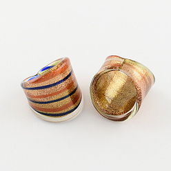 Mixed Color Handmade Gold Sand Lampwork Wide Band Rings, Mixed Color, 17~19mm, about 12pcs/box
