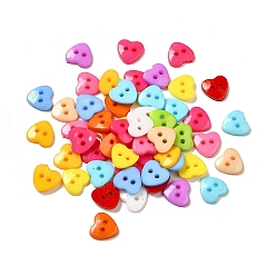 Mixed Color Acrylic Heart Buttons, Plastic Sewing Buttons for Costume Design, 2-Hole, Dyed, Mixed Color, 12x12x3mm, Hole: 1mm