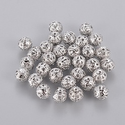 Platinum Brass Filigree Beads, Filigree Ball, Round, Platinum, 6mm, hole: about 0.6mm