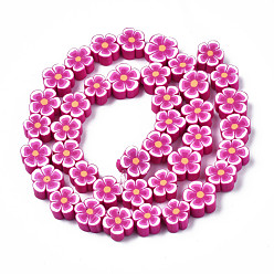 Medium Violet Red Handmade Polymer Clay Bead Strands, Flower, Medium Violet Red, 7.5~10x7~11x3.5~5mm, Hole: 1.6mm, about 38~40pcs/strand, 13.58 inch~14.57 inch(34.5~37cm)