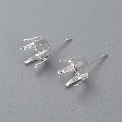 Silver 304 Stainless Steel Stud Earring Findings, Prong Settings, Silver, 18x10mm, Pin: 0.8mm