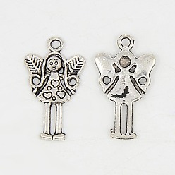 Antique Silver Tibetan Style Alloy Fairy Pendants, Cadmium Free & Nickel Free & Lead Free, Antique Silver, 25x15x2mm