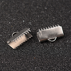 Stainless Steel Color 304 Stainless Steel Ribbon Crimp Ends, Stainless Steel Color, 10x15mm, Hole: 3x1.5mm