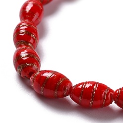 Rouge Perles au chalumeau de sable d'or faites à la main , olive, rouge, 16.5x10.5mm, Trou: 2~2.4mm, Environ 25 pcs/chapelet, 15.94 pouce (40.5 cm)
