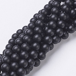 Black Agate Natural Black Agate Beads Strands, Grade A, Frosted, Round, Dyed & Heated, 6mm, Hole: 1mm, about 63pcs/strand, 15.5 inch