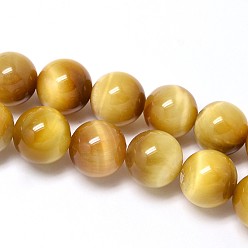 Tiger Eye Natural Gold Tiger Eye Beads Strands, Round, Grade A, 4mm, Hole: 0.8mm, about 45pcs/strand, 8 inch