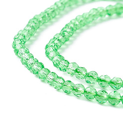 Vert Printanier Chapelets de perles en verre transparentes  , facette, ronde, vert printanier, 2mm, Trou: 0.6mm, Environ 182~201 pcs/chapelet, 14.57~15.24 pouce ((37~38.7 cm)