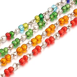 Mixed Color Handmade  Glass Seed Beads Chains for Necklaces Bracelets Making, with Iron Eye Pin, Unwelded, Mixed Color, 39.3 inch