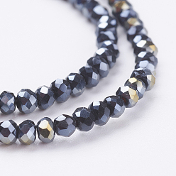 Noir Perles en verre electroplate, de couleur plaquée ab , facettes rondelle, noir, 3x2mm, Trou: 0.5mm, Environ 165~170 pcs/chapelet, 16.7 pouce