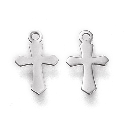 Stainless Steel Color 304 Stainless Steel Pendants, Laser Cut, Cross, Stainless Steel Color, 11.5x7x0.3mm, Hole: 1.2mm