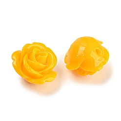 Verge D'or Corail synthétique 3 d fleur rose perles, teint, verge d'or, 14~15x9mm, Trou: 1.5mm