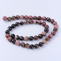 Rhodonite Natural Rhodonite Beads Strands, Round, 8~8.5mm, Hole: 1mm, about 47pcs/strand, 15.5 inch